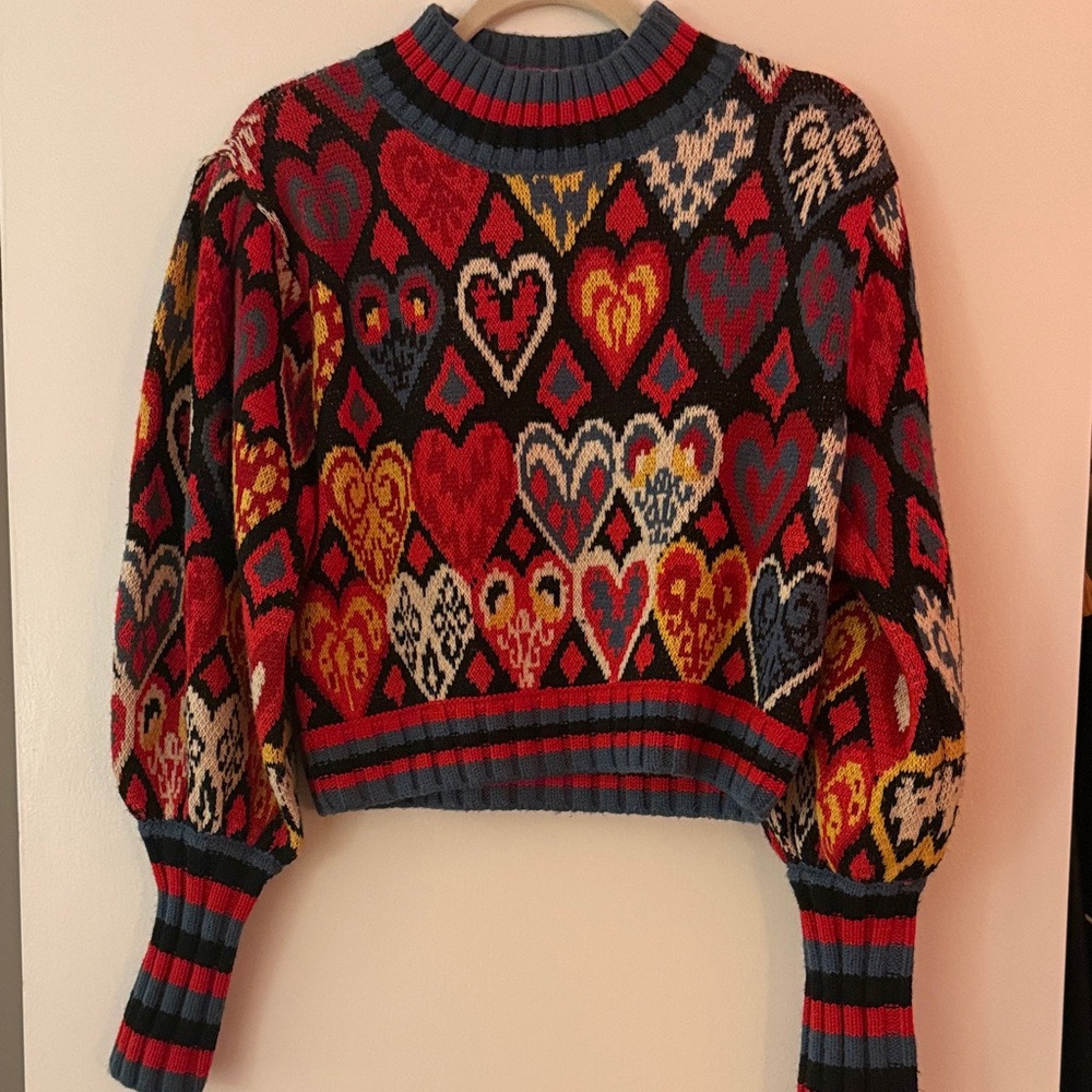 Farm Rio Colorful Heart Patterned Women's Sweater